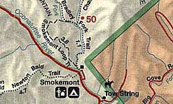 Detail of Great Smoky Mountains National Park, North Carolina/Tennessee, trail map...1997